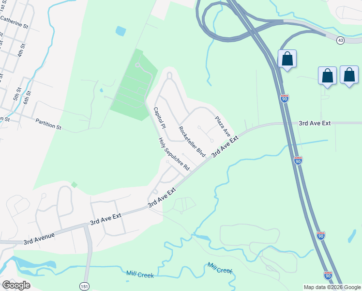 map of restaurants, bars, coffee shops, grocery stores, and more near 9 Rosebud Court in Rensselaer