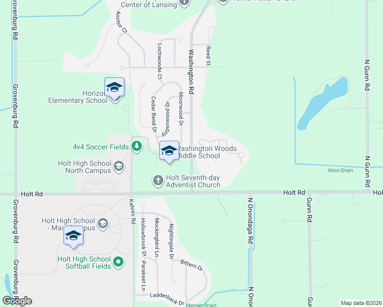 map of restaurants, bars, coffee shops, grocery stores, and more near 2050 Washington Road in Delhi charter Township
