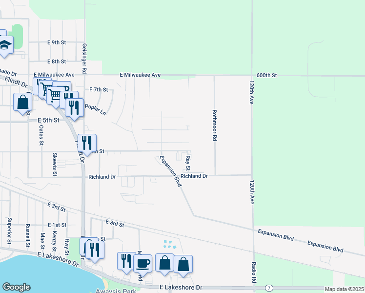 map of restaurants, bars, coffee shops, grocery stores, and more near 1712 Rose Lane in Storm Lake