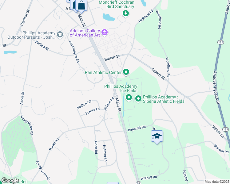 map of restaurants, bars, coffee shops, grocery stores, and more near 305 Main Street in Andover