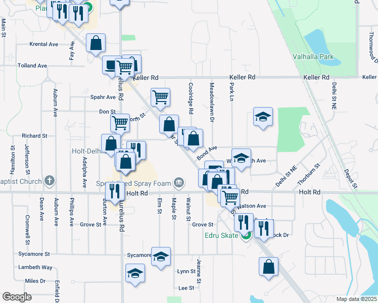 map of restaurants, bars, coffee shops, grocery stores, and more near 2080 Cedar Street in Delhi charter Township