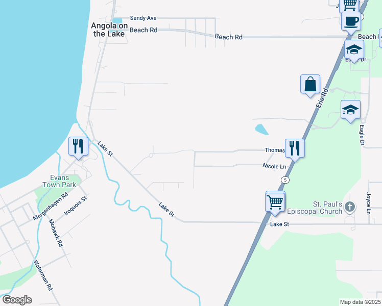map of restaurants, bars, coffee shops, grocery stores, and more near 8912 Holly Berry Court in Angola