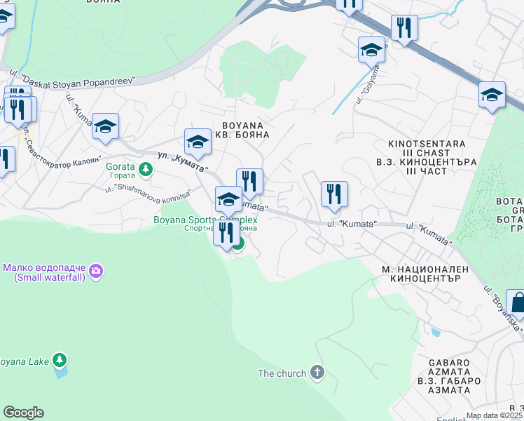 map of restaurants, bars, coffee shops, grocery stores, and more near 71-73 ulitsa "Kumata" in Sofia