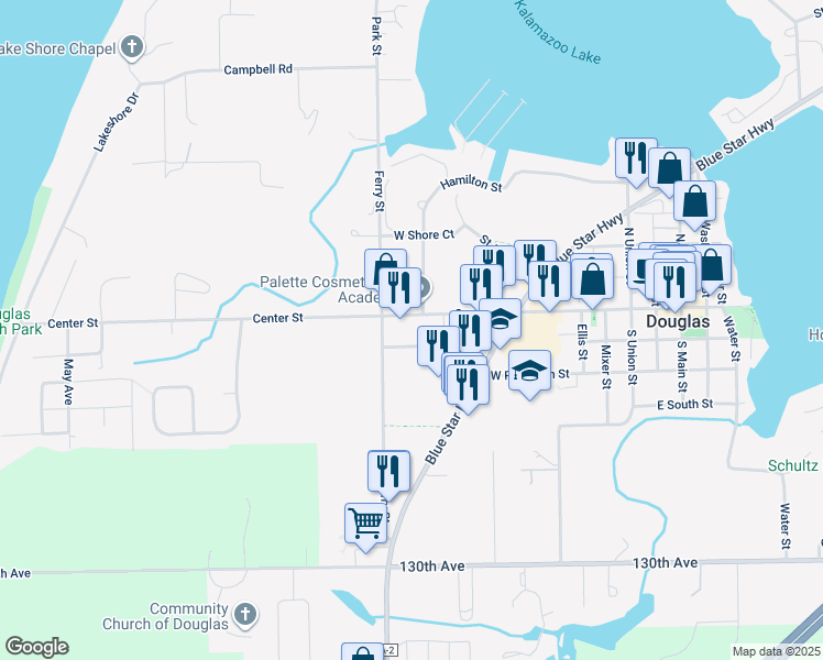 map of restaurants, bars, coffee shops, grocery stores, and more near 680 West Center Street in Douglas