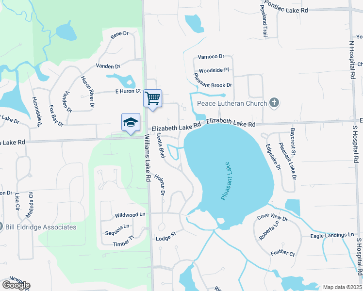 map of restaurants, bars, coffee shops, grocery stores, and more near 55 Panama Drive in Waterford Township