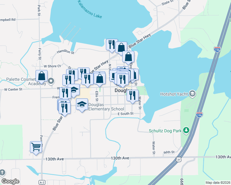map of restaurants, bars, coffee shops, grocery stores, and more near 13 Union Street in Douglas