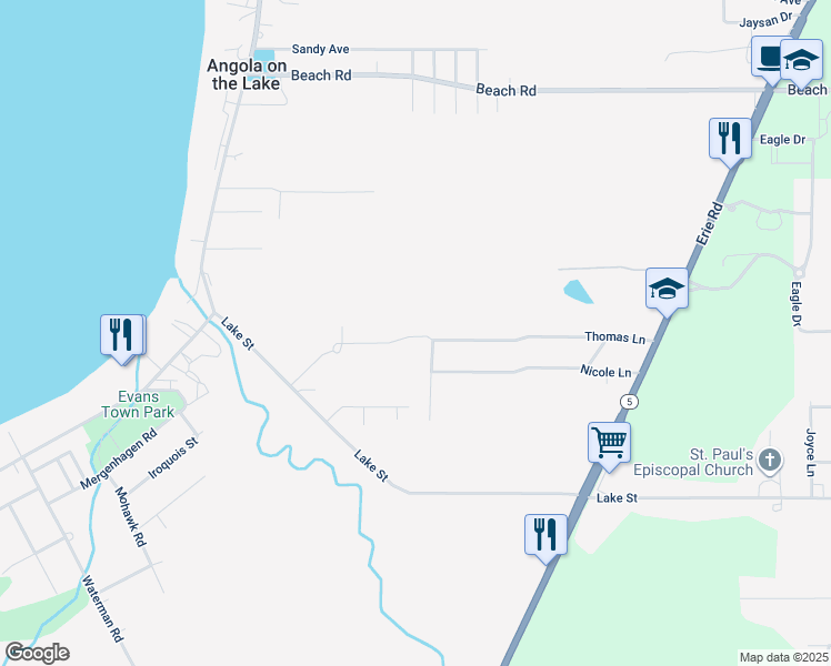 map of restaurants, bars, coffee shops, grocery stores, and more near 8912 Holly Berry Court in Angola on the Lake