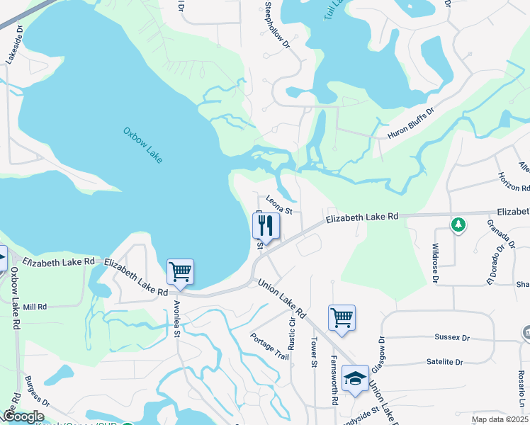 map of restaurants, bars, coffee shops, grocery stores, and more near 88 Danforth Street in White Lake charter Township