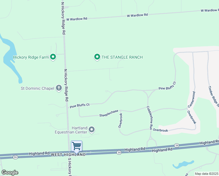 map of restaurants, bars, coffee shops, grocery stores, and more near 2958 Bluff Court in Highland Charter Township