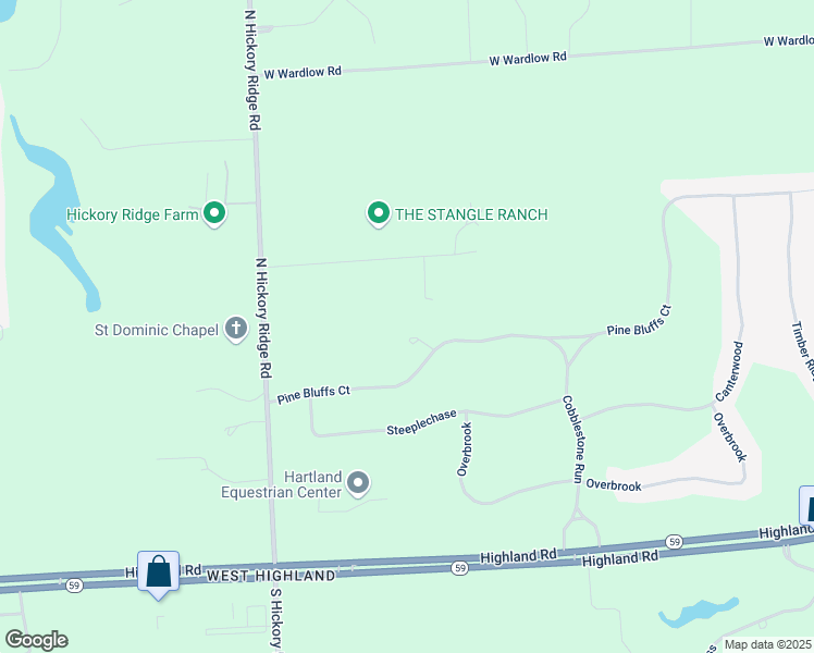 map of restaurants, bars, coffee shops, grocery stores, and more near 2958 Bluff Court in Highland Charter Township