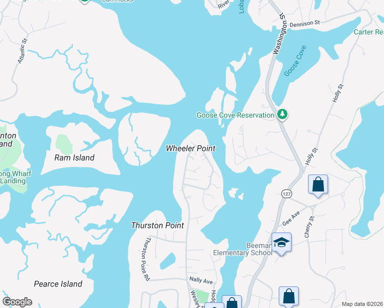 map of restaurants, bars, coffee shops, grocery stores, and more near 2 Breezy Point Road in Gloucester