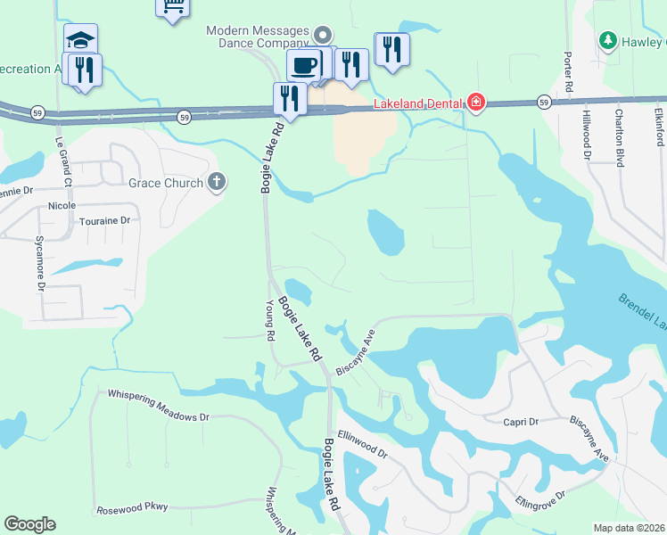 map of restaurants, bars, coffee shops, grocery stores, and more near 458 Kent Way in White Lake charter Township