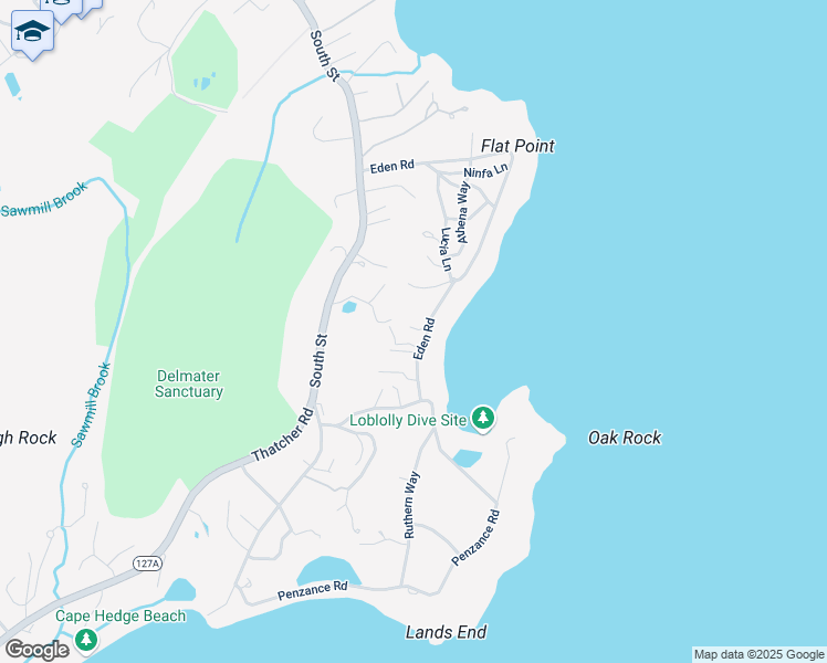 map of restaurants, bars, coffee shops, grocery stores, and more near 61 Eden Road in Rockport