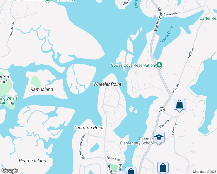 map of restaurants, bars, coffee shops, grocery stores, and more near 2 Breezy Point Road in Gloucester