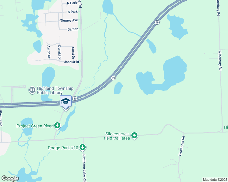 map of restaurants, bars, coffee shops, grocery stores, and more near 1298 East Highland Road in Highland Charter Township