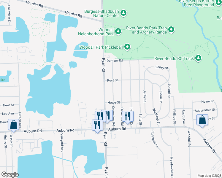 map of restaurants, bars, coffee shops, grocery stores, and more near 47521 Greenview Road in Macomb County