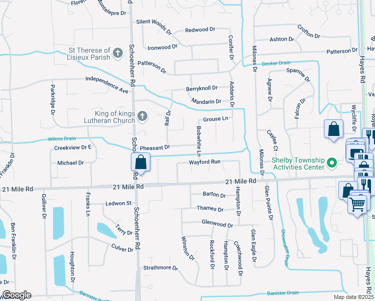 map of restaurants, bars, coffee shops, grocery stores, and more near 13944 Pheasant Drive in Macomb County