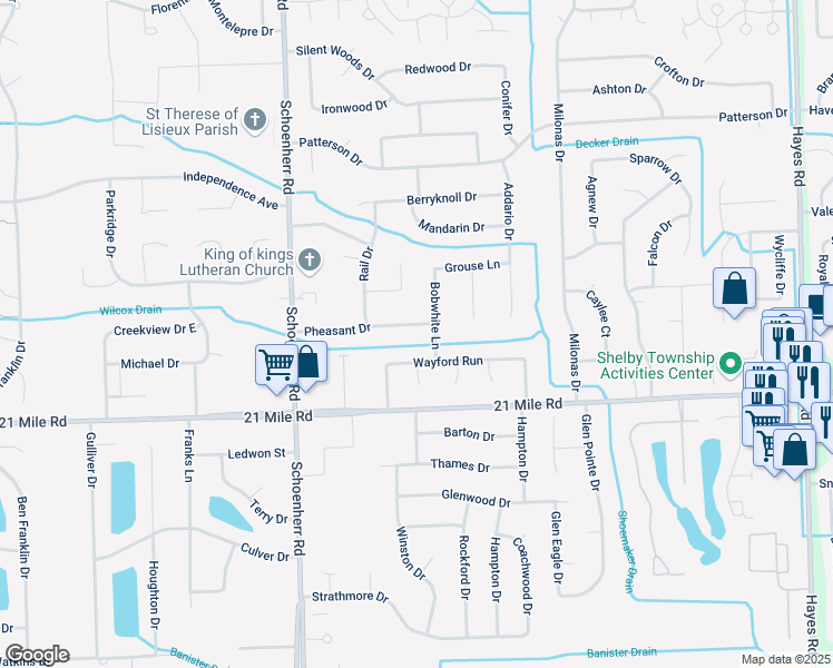map of restaurants, bars, coffee shops, grocery stores, and more near 13944 Pheasant Drive in Macomb County
