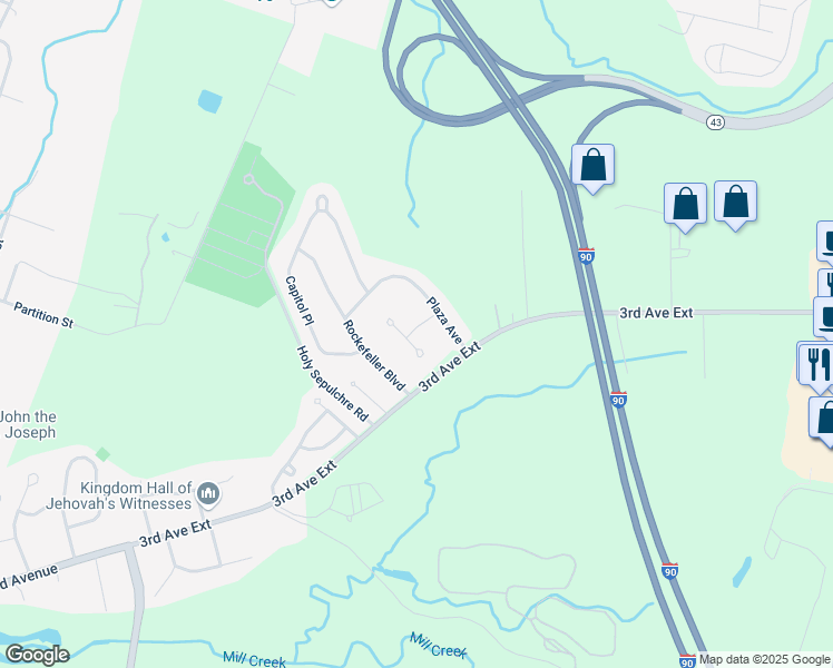 map of restaurants, bars, coffee shops, grocery stores, and more near 1 Justine Court in Rensselaer