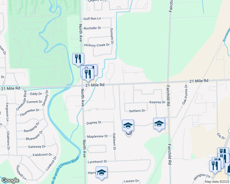 map of restaurants, bars, coffee shops, grocery stores, and more near 46828 Scotch Pine Lane in Macomb