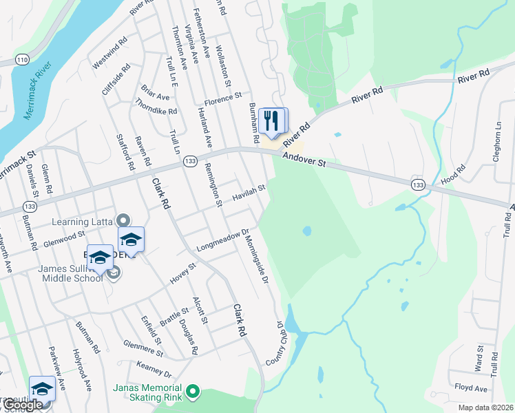 map of restaurants, bars, coffee shops, grocery stores, and more near 97 Dancause Road in Lowell