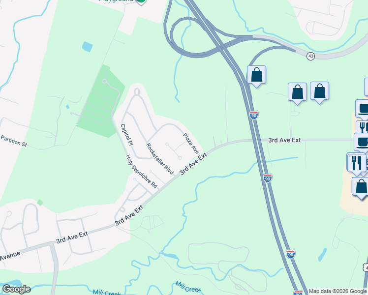 map of restaurants, bars, coffee shops, grocery stores, and more near 1 Justine Court in Rensselaer