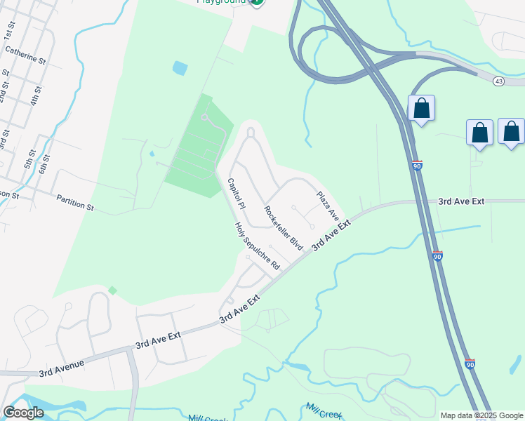 map of restaurants, bars, coffee shops, grocery stores, and more near 19 Rockefeller Boulevard in Rensselaer