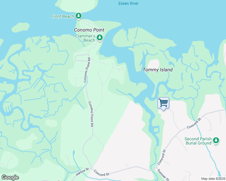 map of restaurants, bars, coffee shops, grocery stores, and more near 25 Lufkin Point Road in Essex