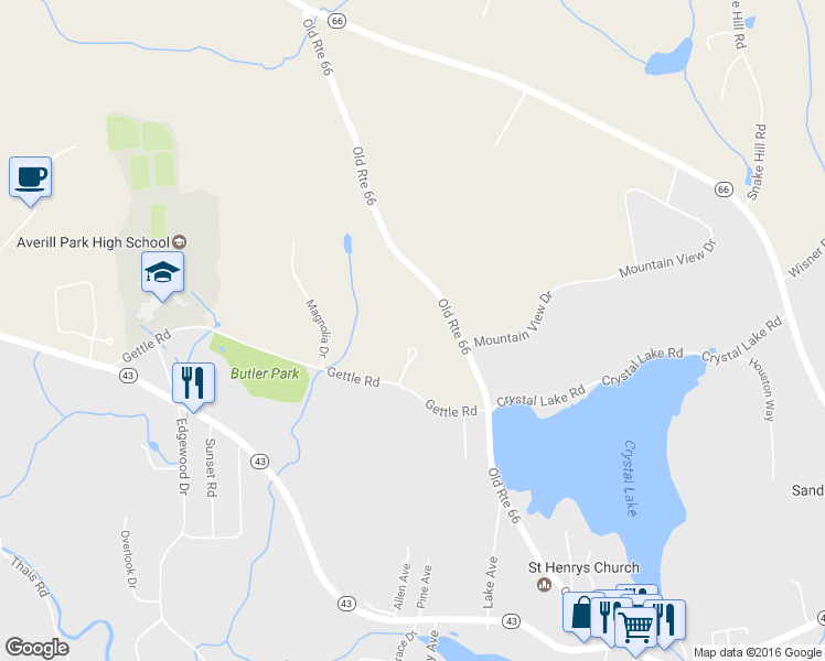 map of restaurants, bars, coffee shops, grocery stores, and more near 4 Hickory Lane in Averill Park
