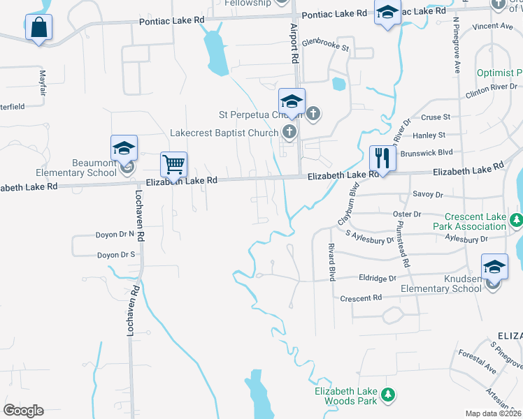 map of restaurants, bars, coffee shops, grocery stores, and more near in Oakland County