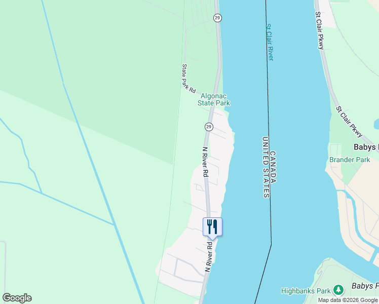 map of restaurants, bars, coffee shops, grocery stores, and more near 9404 River Road in Clay Township