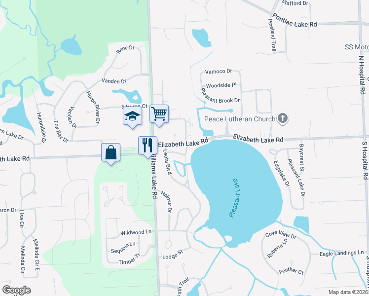 map of restaurants, bars, coffee shops, grocery stores, and more near 30 Panama Drive in Waterford Township