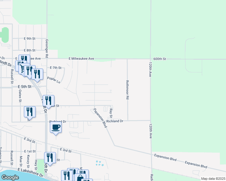 map of restaurants, bars, coffee shops, grocery stores, and more near 1716 Tulip Lane in Storm Lake