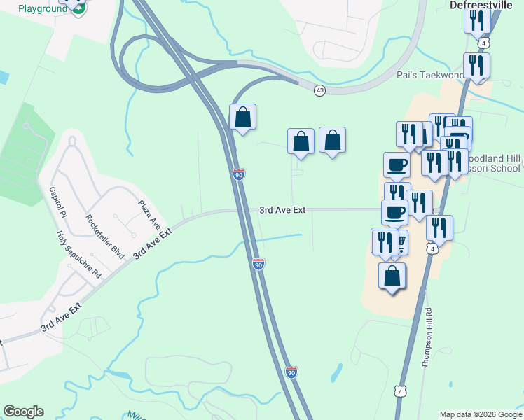 map of restaurants, bars, coffee shops, grocery stores, and more near 516 3rd Avenue Extension in Rensselaer