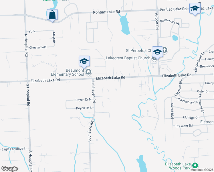 map of restaurants, bars, coffee shops, grocery stores, and more near 59 Cascade Lane in Waterford Township