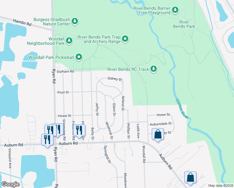 map of restaurants, bars, coffee shops, grocery stores, and more near 47536 Eldon Drive in Macomb County