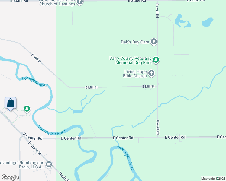 map of restaurants, bars, coffee shops, grocery stores, and more near 1810 East Mill Street in Hastings