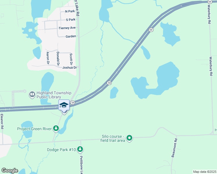 map of restaurants, bars, coffee shops, grocery stores, and more near 1298 East Highland Road in Highland Charter Township