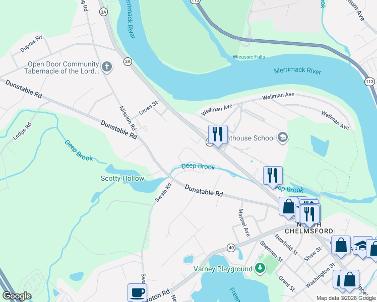 map of restaurants, bars, coffee shops, grocery stores, and more near 31 Dunshire Drive in Chelmsford