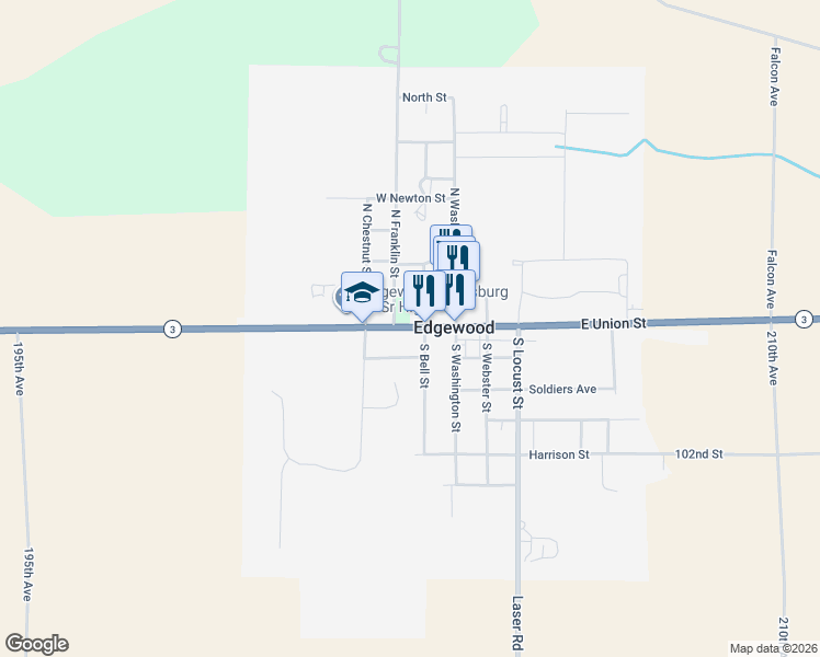 map of restaurants, bars, coffee shops, grocery stores, and more near 202 West Union Street in Edgewood