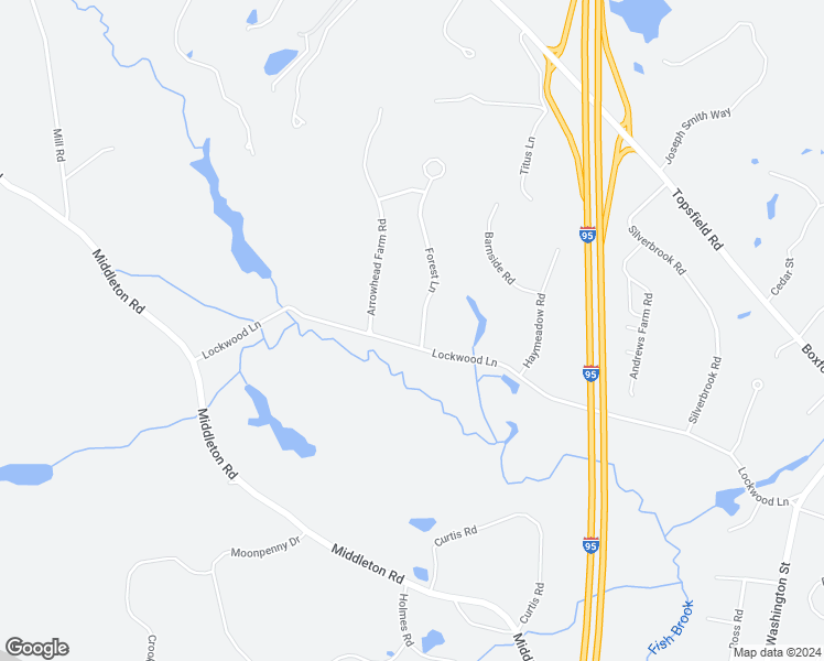 map of restaurants, bars, coffee shops, grocery stores, and more near 42 Lockwood Lane in Boxford