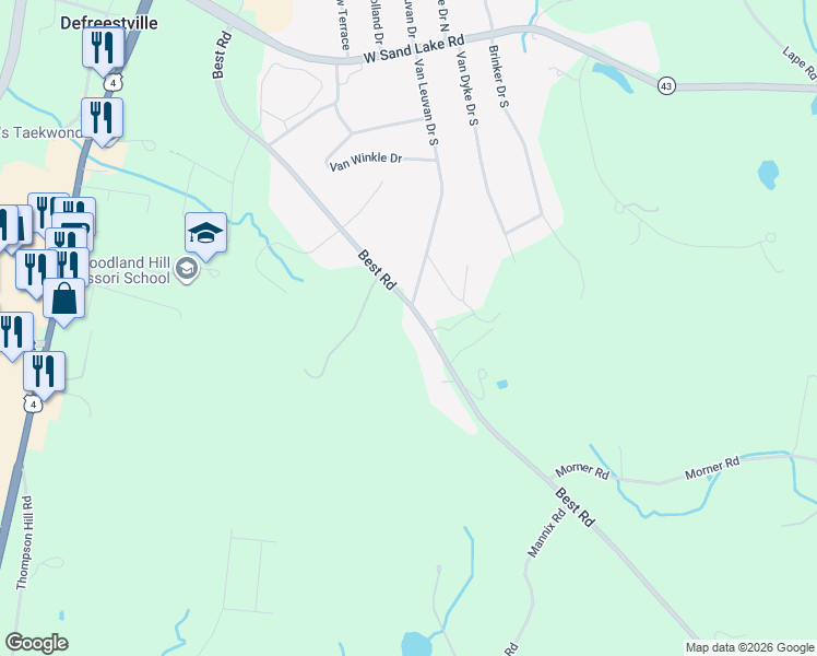 map of restaurants, bars, coffee shops, grocery stores, and more near 1603 Best Road in Rensselaer