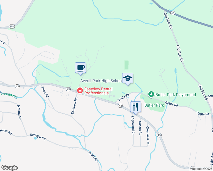 map of restaurants, bars, coffee shops, grocery stores, and more near 22 Bon Acre Way in Averill Park