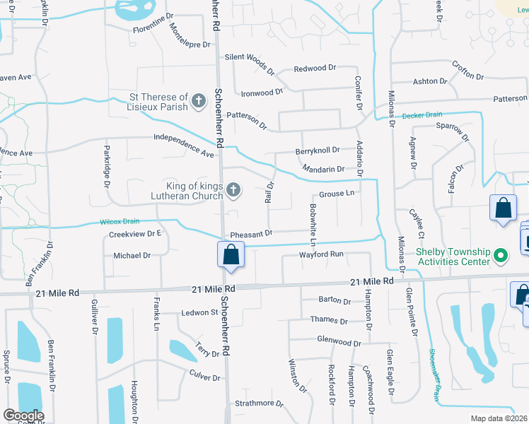 map of restaurants, bars, coffee shops, grocery stores, and more near 13865 Quill Drive in Macomb County