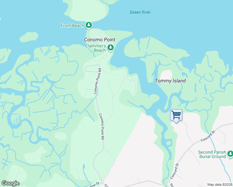 map of restaurants, bars, coffee shops, grocery stores, and more near 32 Lufkin Point Road in Essex