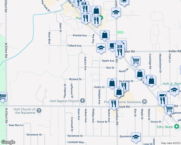 map of restaurants, bars, coffee shops, grocery stores, and more near 4621 Don Street in Delhi charter Township