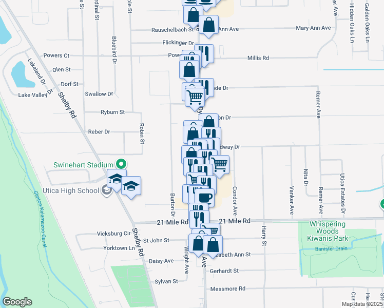 map of restaurants, bars, coffee shops, grocery stores, and more near 47501 Van Dyke Avenue in Shelby Township