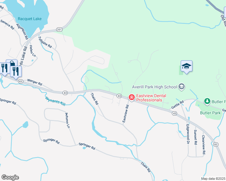 map of restaurants, bars, coffee shops, grocery stores, and more near 3390 New York 43 in Averill Park