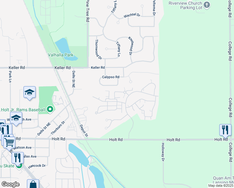 map of restaurants, bars, coffee shops, grocery stores, and more near 3608 Flying Gulch in Delhi charter Township