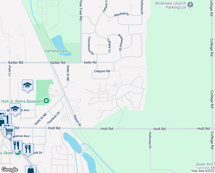 map of restaurants, bars, coffee shops, grocery stores, and more near 3608 Flying Gulch in Delhi charter Township